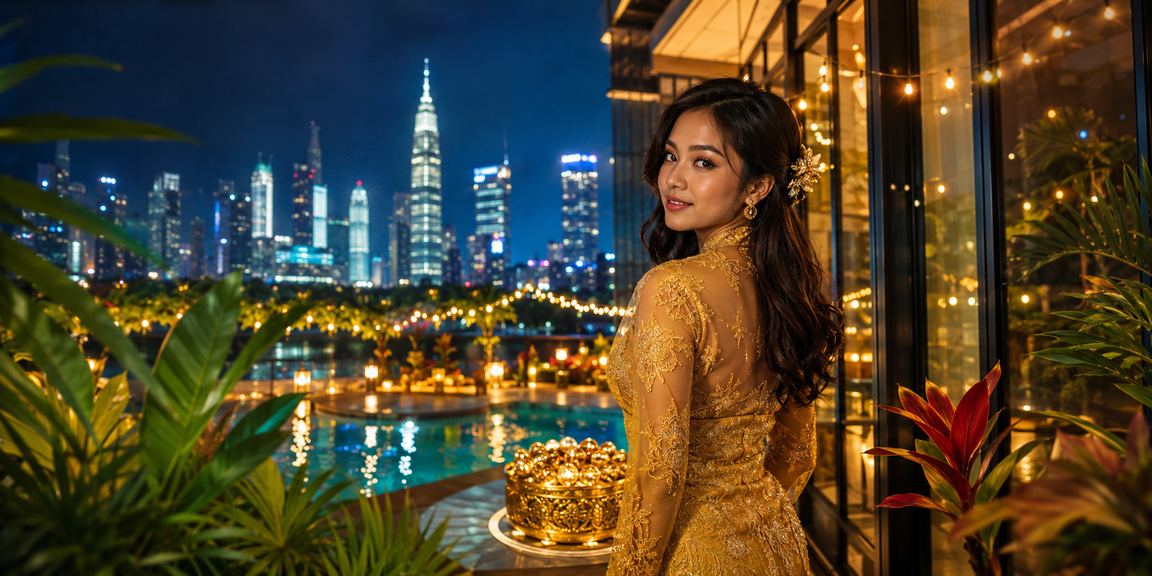 Suasana pertaruhan kasino di Kuala Lumpur dengan pakaian kebaya tradisional Malaysia