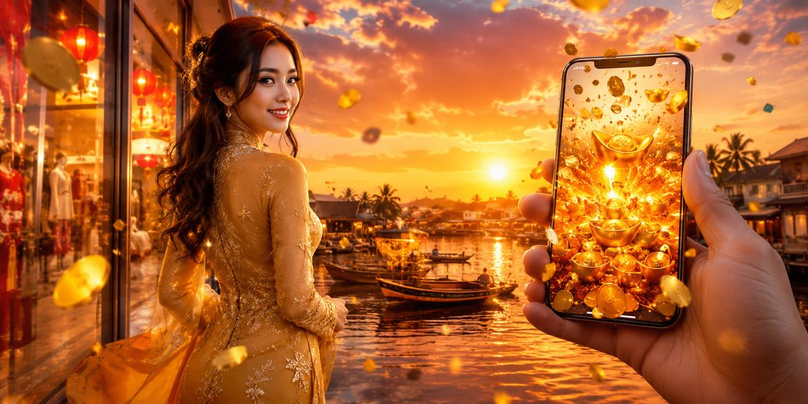Pengguna Malaysia mengakses kasino dalam talian melalui telefon dengan pakaian kebaya