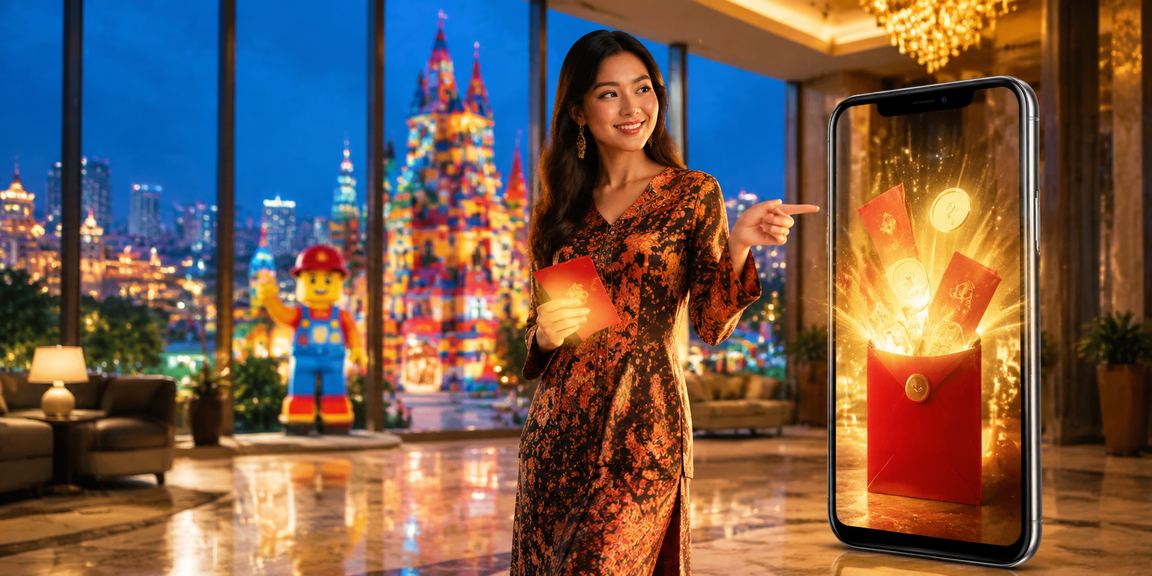 Sampul merah bonus Tahun Baru Cina Malaysia dengan corak batik tradisional